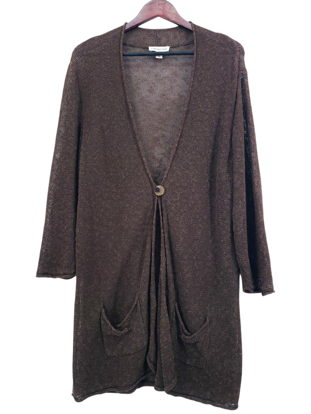 Coldwater Creek Linen Blend Lagenlook Cardigan XL Brown Button Duster Pockets